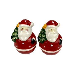 Hand Painted Ceramic Christmas Santa Claus Tree Salt & Pepper Shakers Set 2.5"